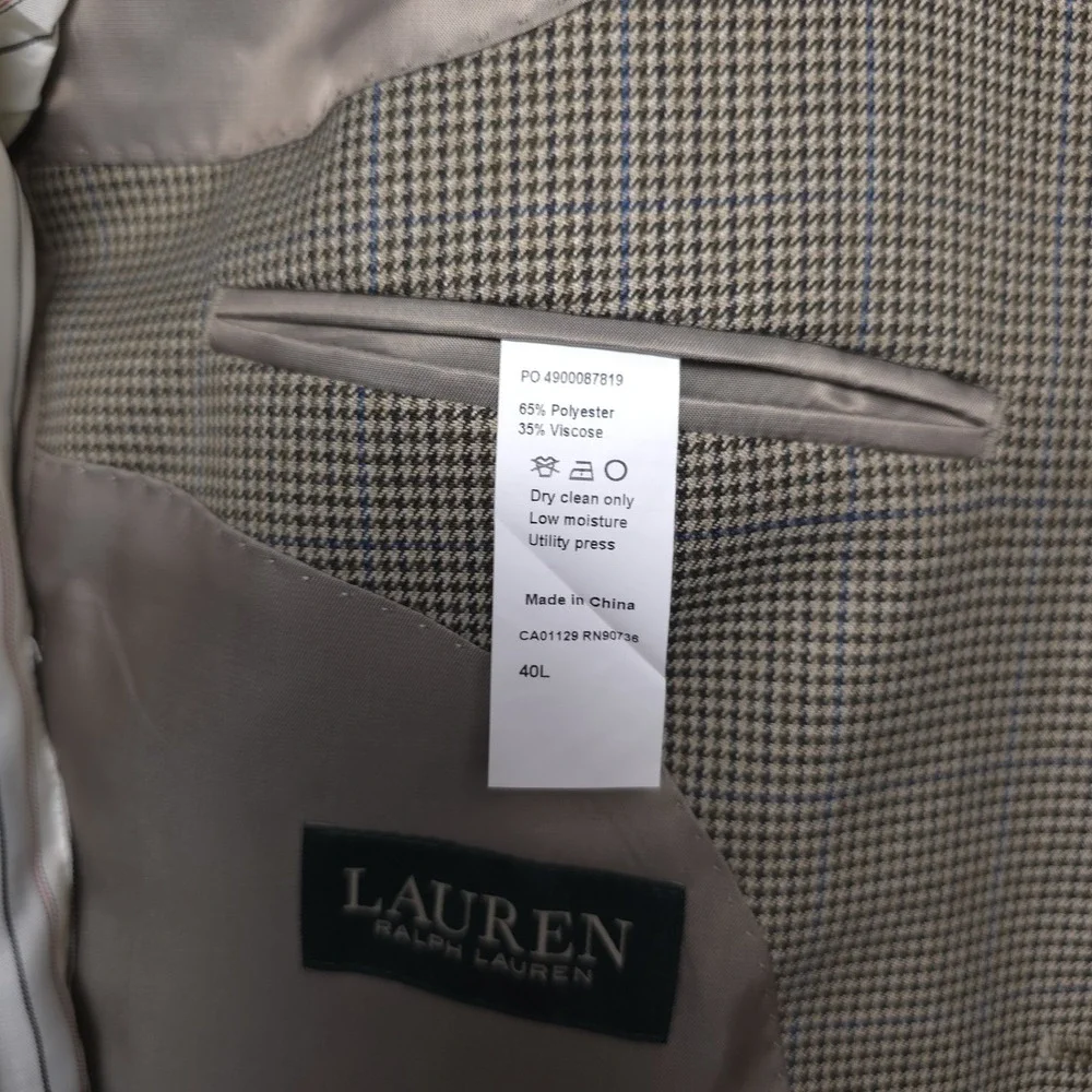 Lauren Ralph Lauren UltraFlex Blazer Mens 40 Long‎ Brown Houndstooth Jacket
